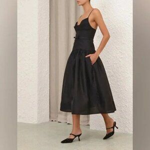 NWOT ！Zimmermann Rebellion Fitted Picnic Dress In Black--Size 1/US6